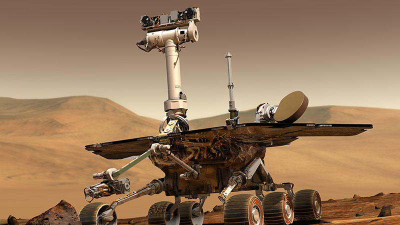 Mars rover in a martian landscape