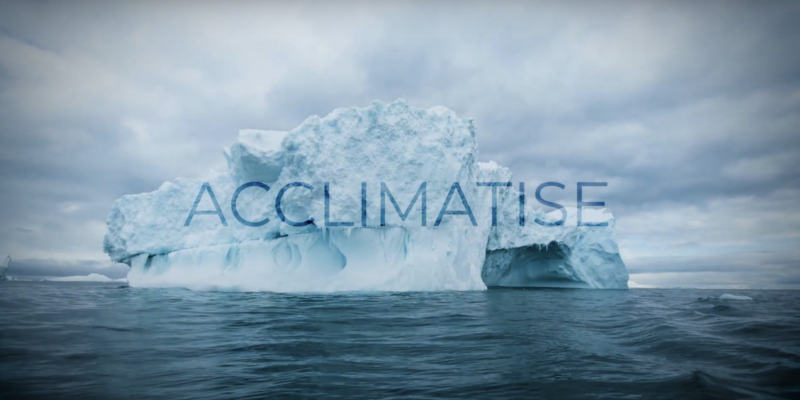Iceburg with the text "ACCLIMATISE"